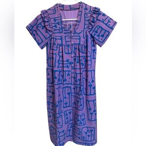 Vintage Maui Custom Abstract Muumuu Dress Retro Cotton-poly Purple Blue Handmade